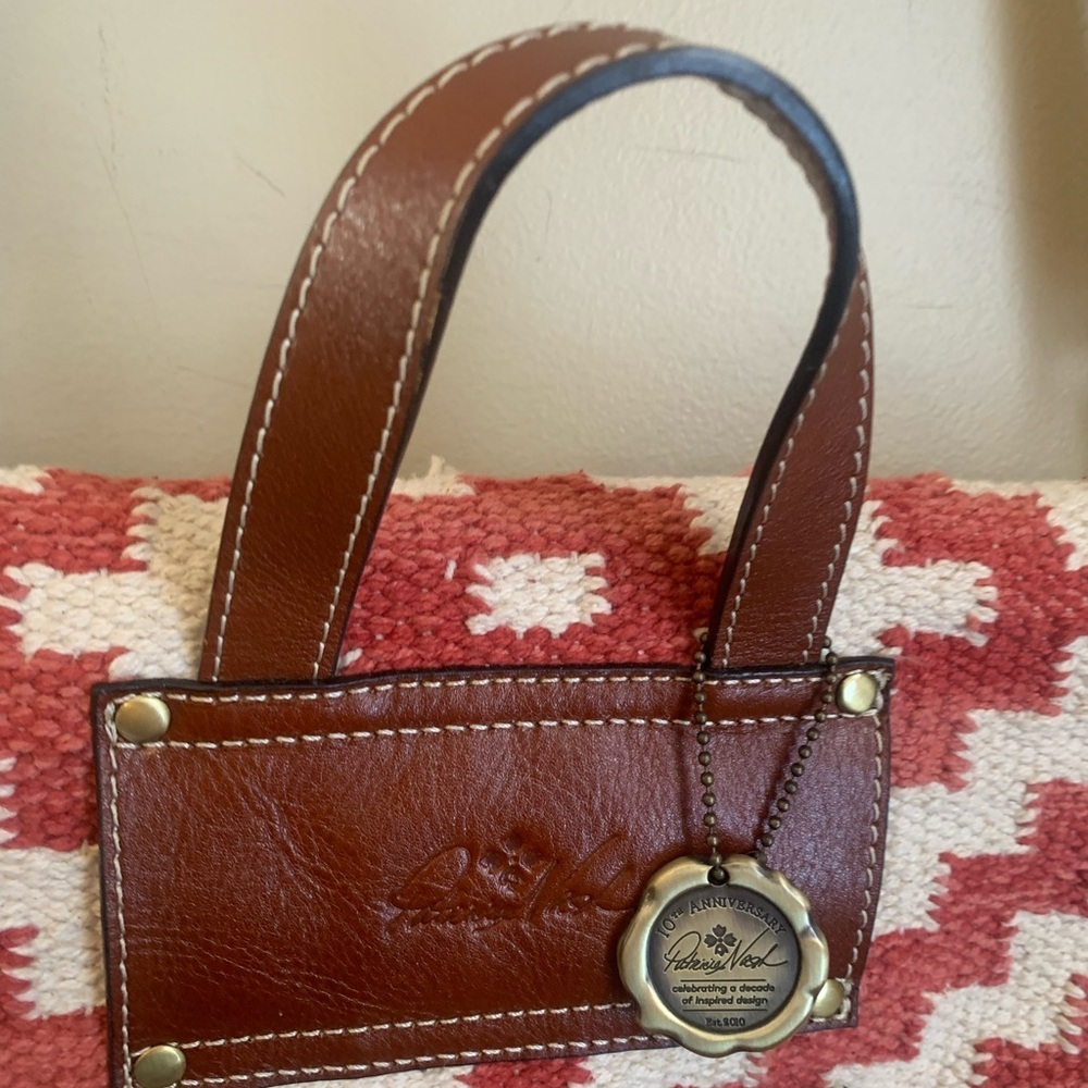 Patricia Nash Woven Casoli Convertible Backpack Papaya Crossbody Leather Trim - Picture 9 of 11